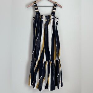 Anthropologie Square Neck Midi Dress Black Motif Flowy Size XS